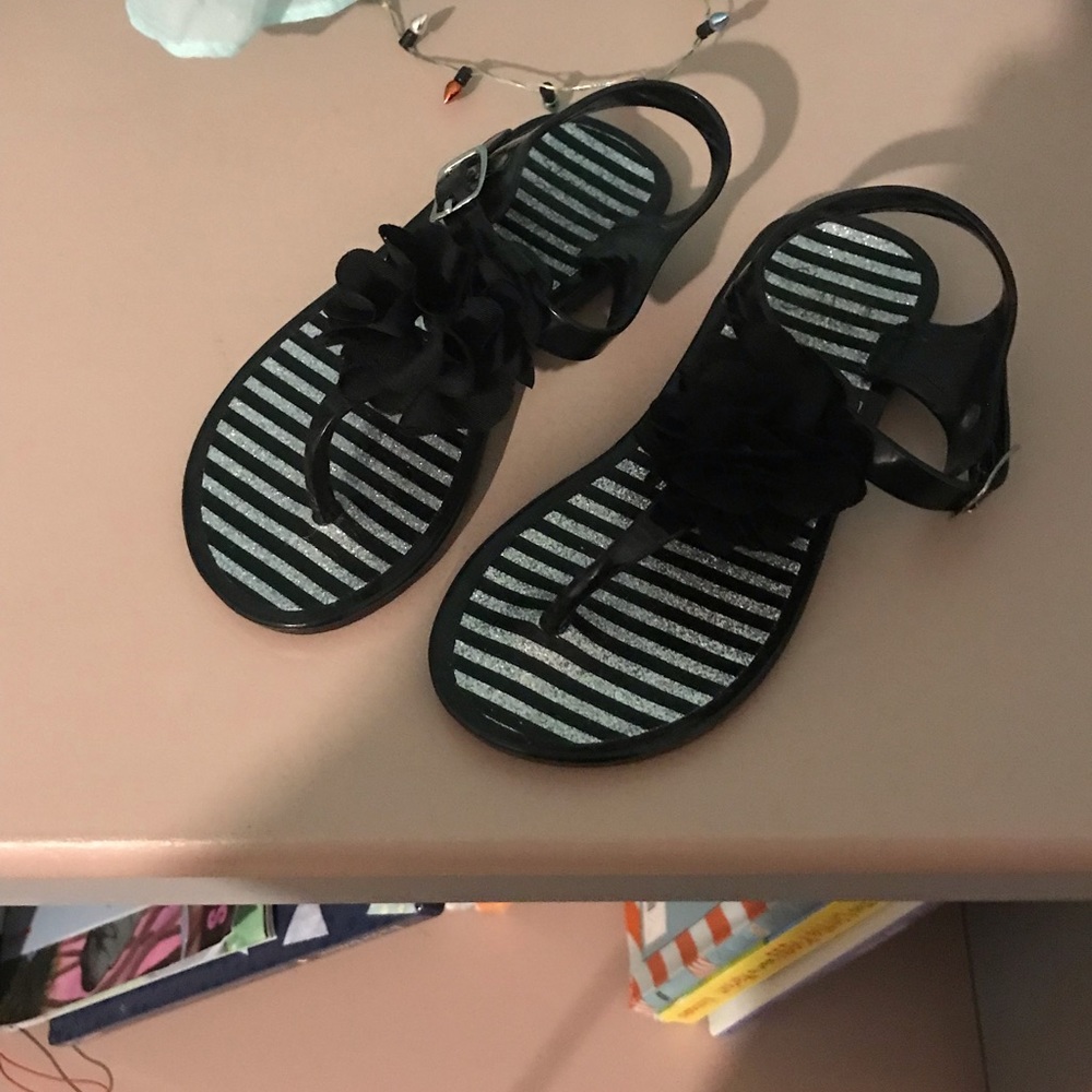 Black and silver flower sandals toddlers size 9